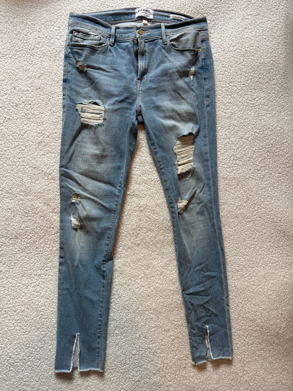 Frame Denim Light Blue Distressed Skinny Jeans